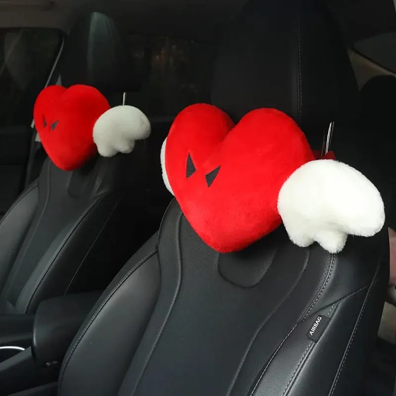 28x58cm 2Pcs Cute Heart‑Shaped Car Headrest Pillow With Angel Wings Soft Plush Auto Neck Support Cushion Car Seat Head Pillow — image 15