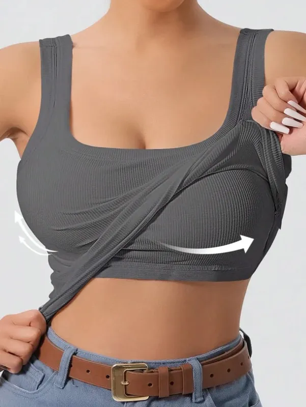 2026 Summer Women's Western-style One-piece Built-in Bra Ribbed Square Neck Slimming Versatile Outerwear Base Layer Tank