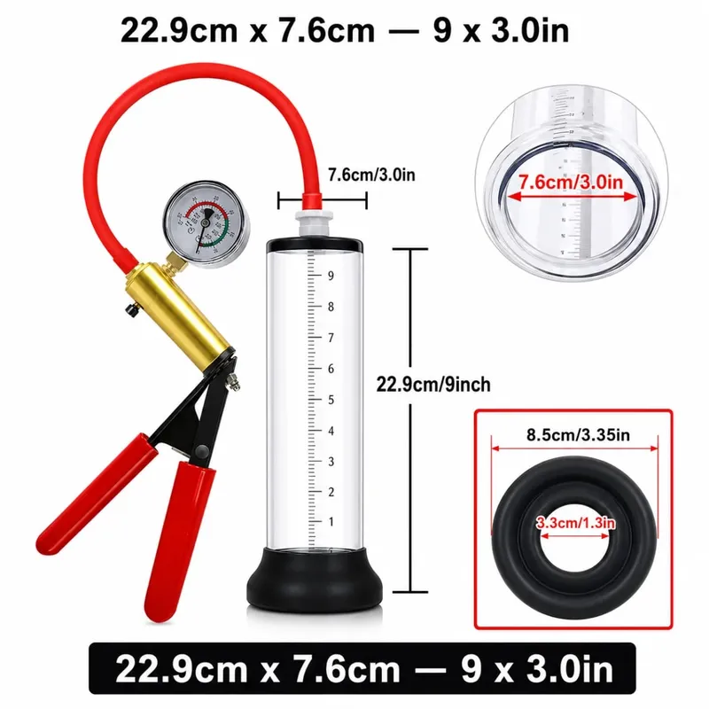 Manual Acrylic Penis Pump for Men with Pressure Gauge Clear Cylinders Vacuum Enlargement Masturbation Trainer Adult Sex Toy Set — image 28