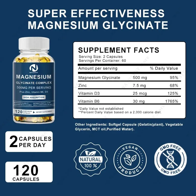 Magnesium Glycinate Capsules with Zinc for Sleep Quality Muscle Recovery Heart Brain Health — image 3