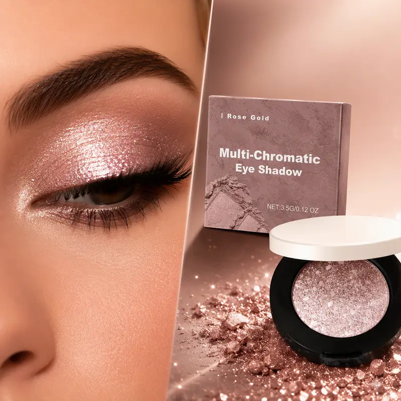 Rose Gold Shimmer Shine Eye Shadow Daily Natural Glow Colorful Lustrous Eyeshadow Portable Compact Palettes For Travel Office Dating Party Eye Makeup Cosmetic — image 2