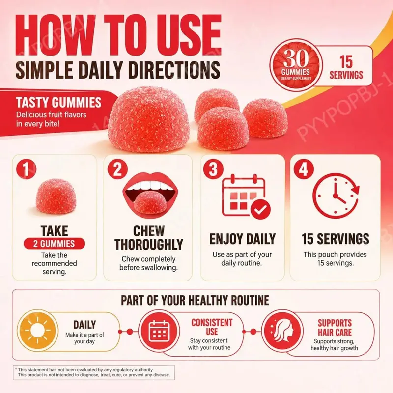 Biotin Gummies with Vitamin C and B12 Supports Strong Healthy Hair Growth Hair Care with Kiwi and Pomelo Extract - 15 Servings — image 6