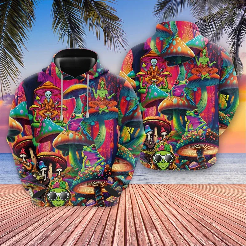 Harajuku Fashion Alien Graphic Sweatshirts Trippy Mushroom Y2k Hoodies For Men Clothes Cartoon Boy Pullovers Hip Hop UFO Hoody — image 5