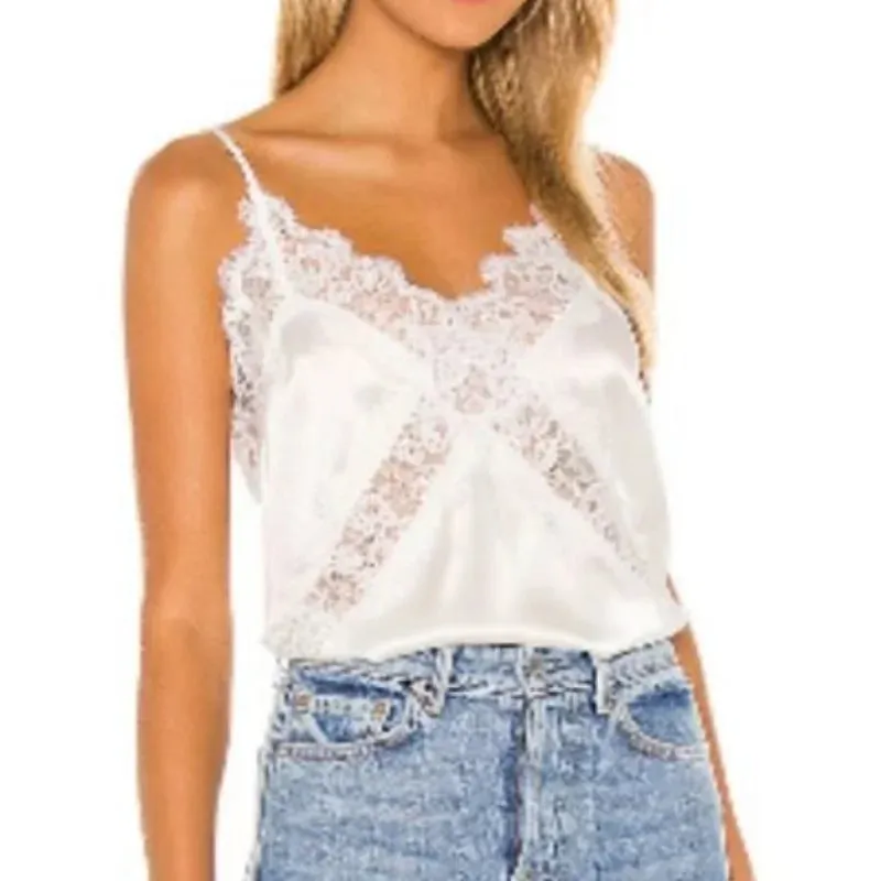 Womens Satin Lace Floral Cami V Neck Silk Camisole Tops Spaghetti Strap Lace Trim Silky Tank Tops Layering Camisoles — image 2