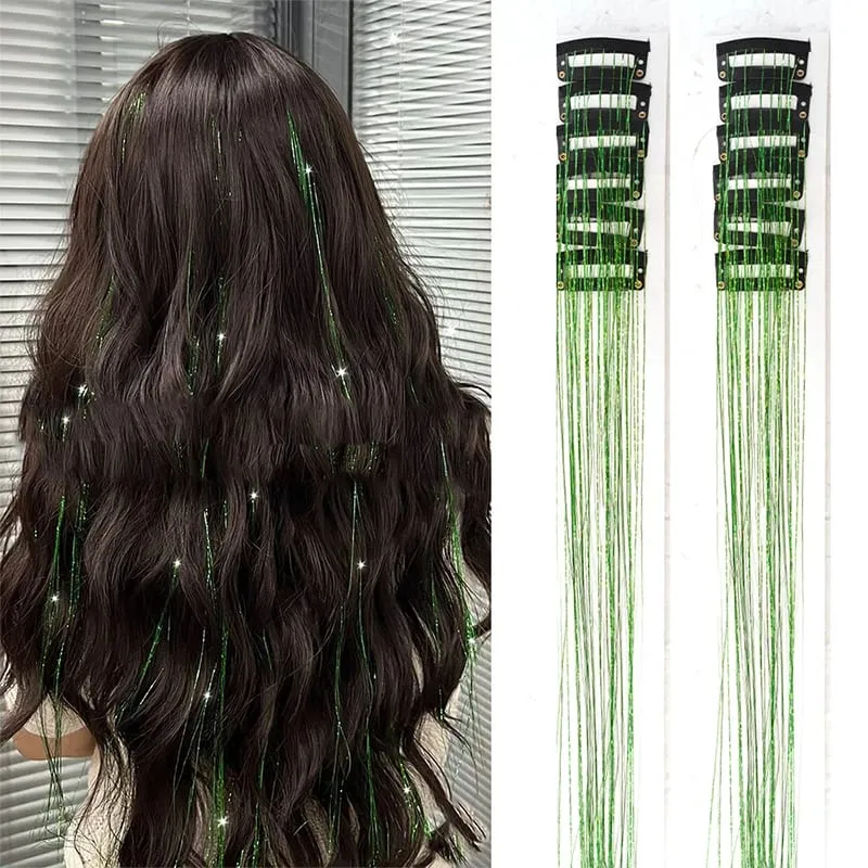 12pcs Per Pack of BB Hair Clips Shiny Metallic Hair Extensions with Clips Fairy Hair Sparkling Hair Accessories for Women. — image 8
