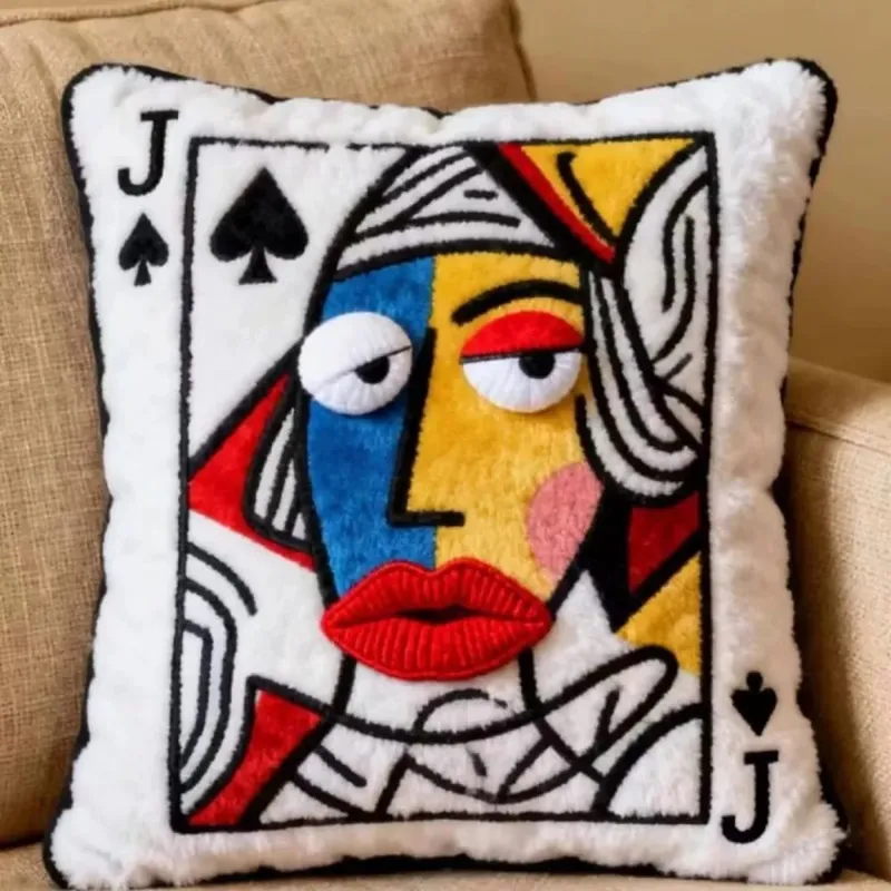 Patchwork Style Poker Card Cushion High-Value Design Card Game Theme Embroidered Pillow 3D Big Eyes Plush Cushion Gift Giving — image 11