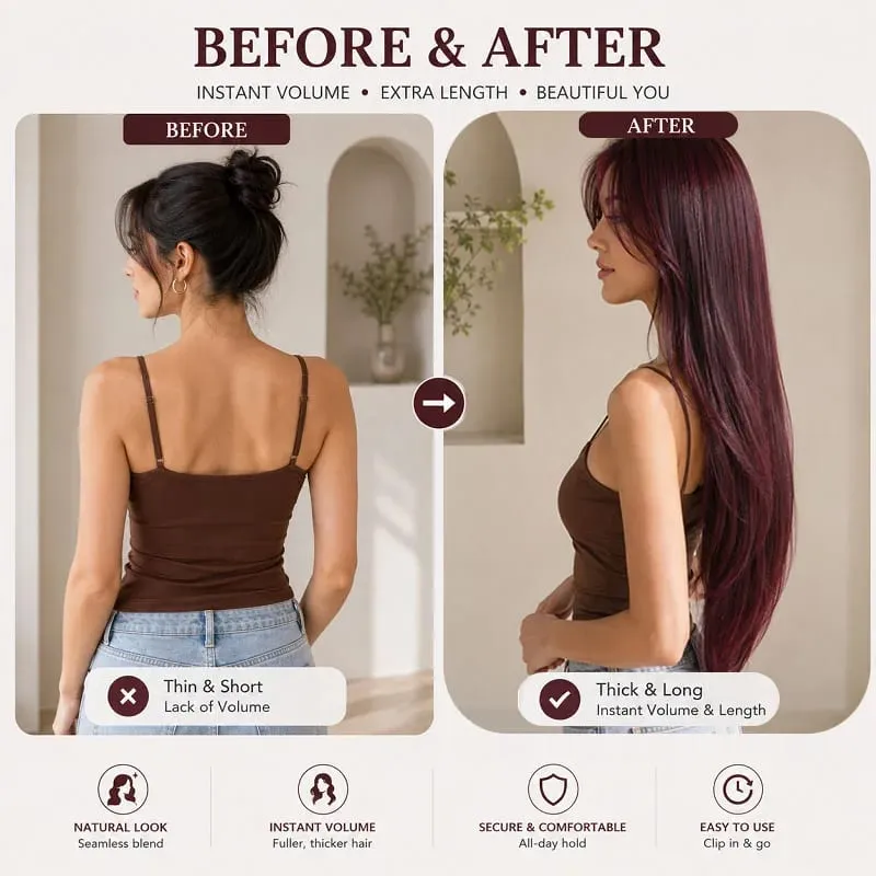 20Inch Synthetic Layered Clip In Hair Extensions Long Straight High Temp Fiber Hair Extension for Women Increase Hair Volume — image 5