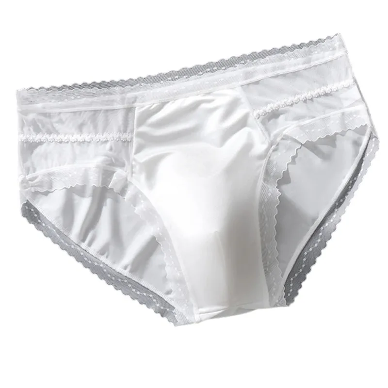 Men's Sexy Lace Thin Seamless Ice Silk Briefs Underwear 3D Bulge Pouch Panties U Convex Sexy Underwear Ice Silk Lace Thin — image 10