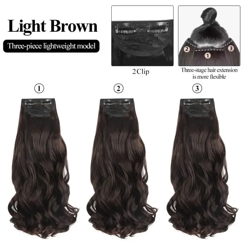 Synthetic Clip In Hair Extensions 3 PCS Full Head 20 Inch Long Curly Wavy Hair Pieces Natural Wavy For Women Girls Hair — image 3