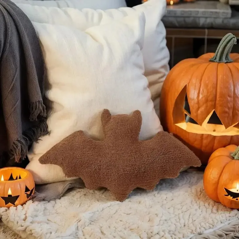 Plush Material Bat Plush Pillow Halloween Theme Soft Fabric Bat Modeling Pillow Black White Brown Stuffed Animal Plush For Girls
