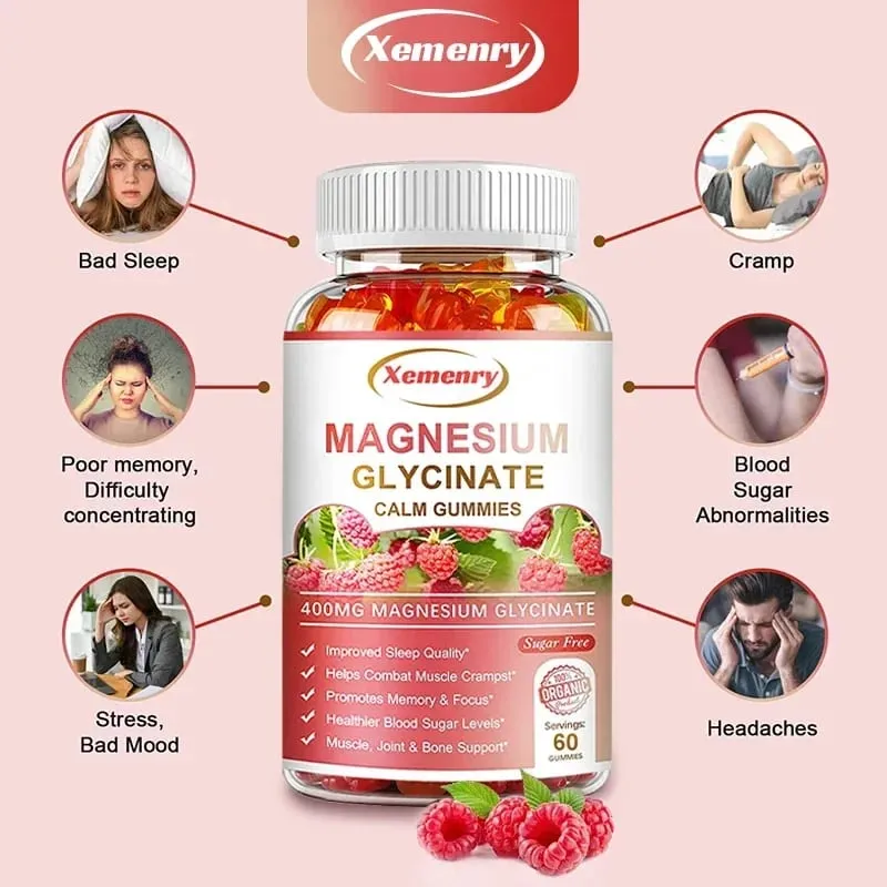 Γλυκινικό μαγνήσιο Gummies Calm Ανακουφίζει από το στρες Υποστήριξη ύπνου Υποστήριξη Μνήμης Συγκέντρωση και μυϊκοί σπασμοί