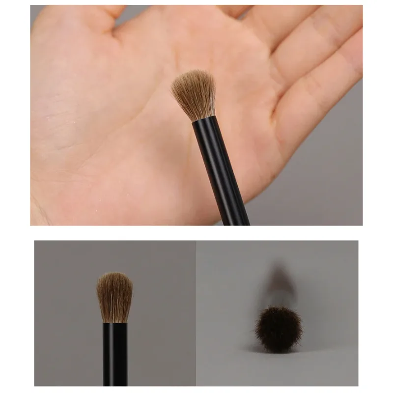 T127 pincéis de maquiagem artesanais profissionais, cabelo de cabra natural, nariz, sombra, pincel de mistura, cabo de madeira de ébano curto, pincel de maquiagem