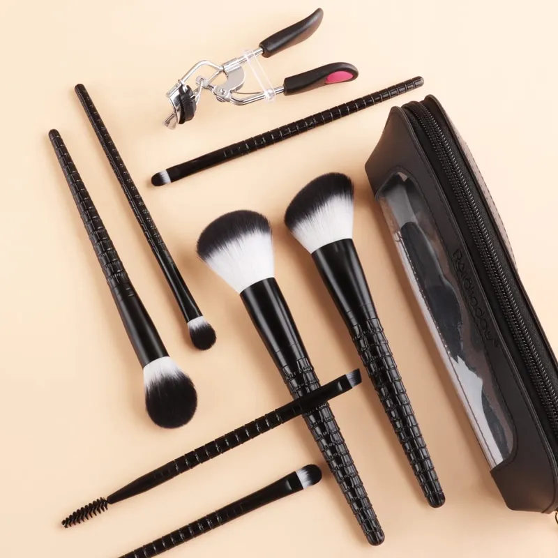 12Pcs Complete Makeup Tool Kit 7 Makeup Brushes 2 Beauty Sponges Eyelash Curler Powder Puff Storage Bag Full Cosmetic Set