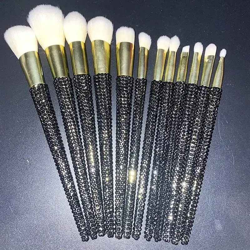 Diamond-studded Makeup Brushes 12Pcs/set Gems Makeup Beauty Tools Full Diamond Loose Powder Foundation Concealer Brush Bling — image 4