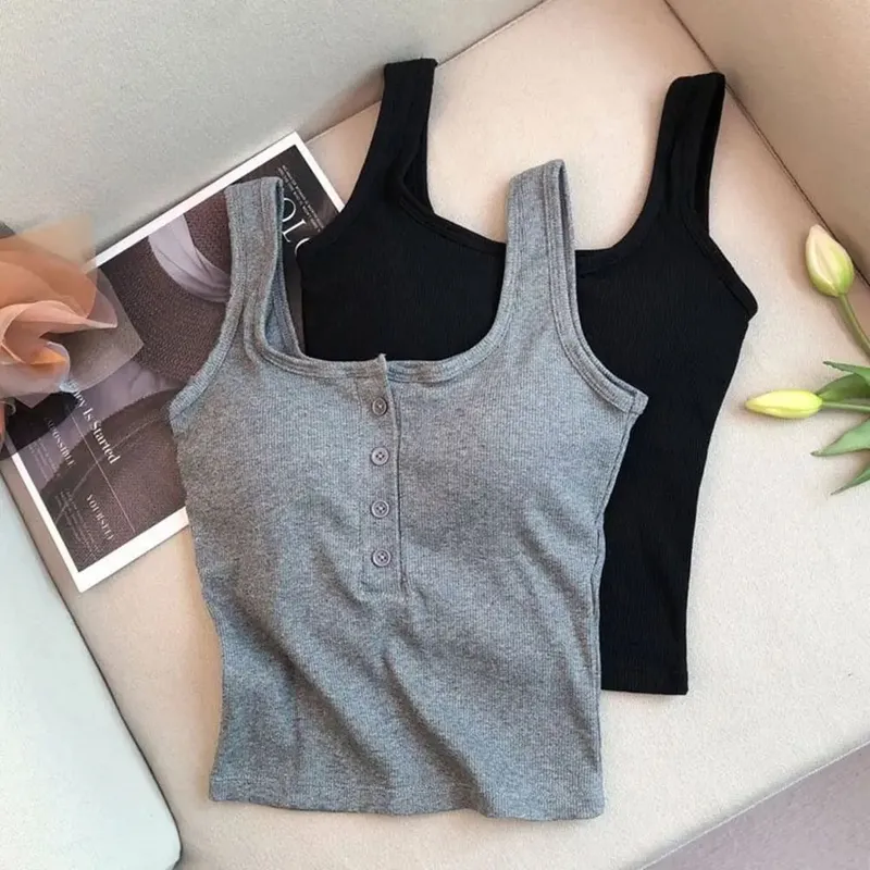 Casual U Neck Summer Tank Tops Slim Underwear Cami Top Shirt Sleeveless Camisoles Fitted Tops for Women — image 1