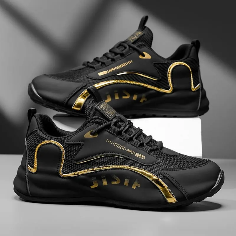 Trendy Black and Gold Color-Blocking Mesh Casual Shoes Men's Breathable Shock-Absorbing Thick-Soled Sneakers Versatile Soft-Soled Non-Slip Men's Shoes for Daily Commuting — image 6