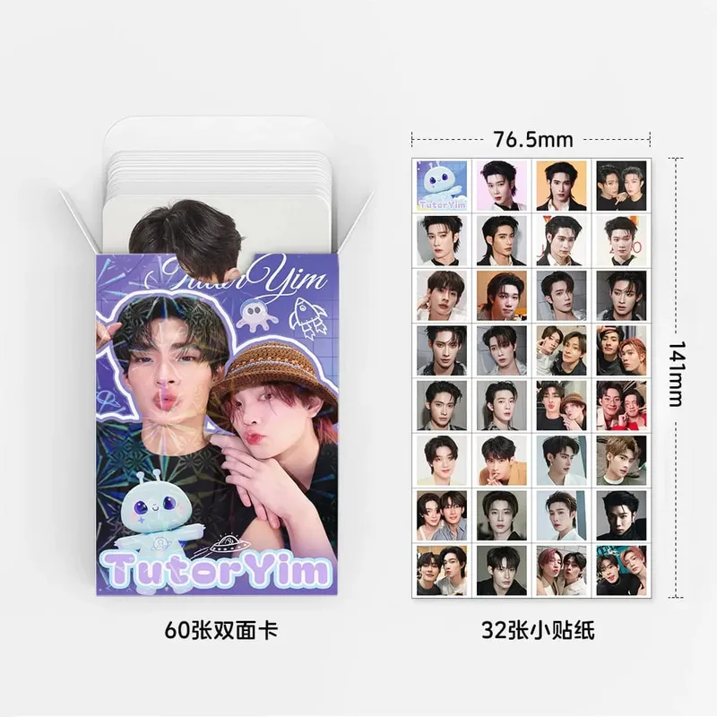 92Pcs TutorYim Thai BL Star Lomo Cards Set 60Pcs Photo Cards + 32P Decorative Stickers Idol Portrait Photocard For Drama Fans