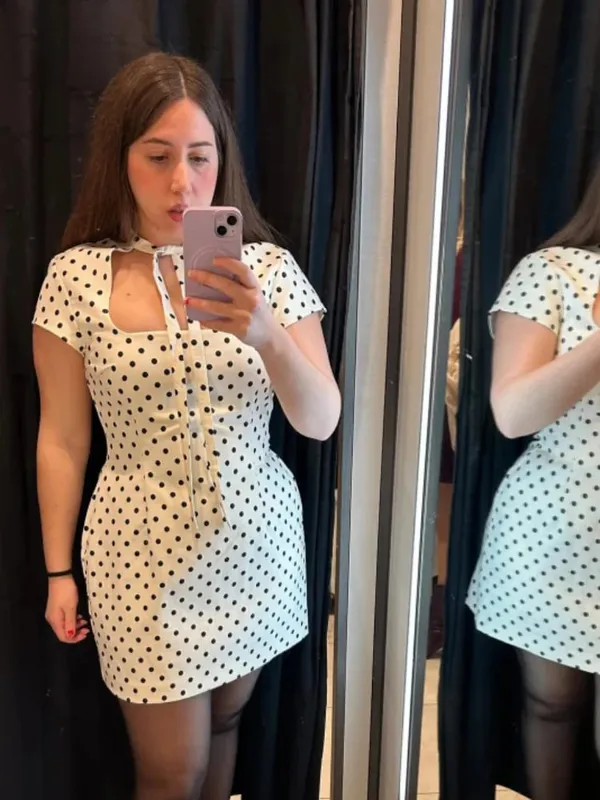 Sexy Polk Dot Women's Dress Club Lace Up Hollow Out Short Sleeve Hip Package Female Mini Dresses 2026 Spring Summer Lady Robe — image 2