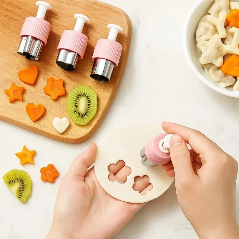 Kids Vegetable Fruit Shapes Cutter Set for Bento Box Decorating Cookie Stamps Lunch Making Kit — image 3