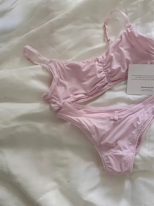 Pink Lace Bra Set Woman Adjusted-strap Seamless Bras+sexy Low Waist Panties Solid Simple Sweet High Elasticity Lingerie Sets New — image 10