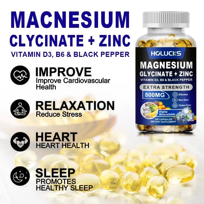 Magnesium Glycinate & Zinc Supplement for Muscle Joint Bone Enzyme & Heart Health Support Immune Relaxation Mood — image 4