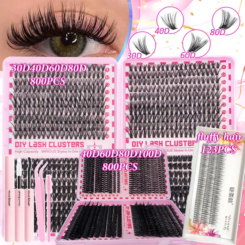 Large Capacity 123/800PCS Eyelash Extension Kit Easy to Apply Even for Beginners Soft Fluffy Dense Natural to Dramatic Eye Looks — image 2