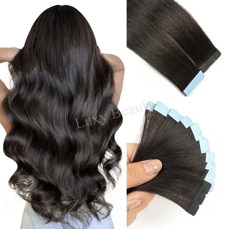 Brown Blonde Mini Tape in Human Hair Extensions Double Side Seamless Natural Straight Black Tape Ins Hair Extensions 10pcs/set