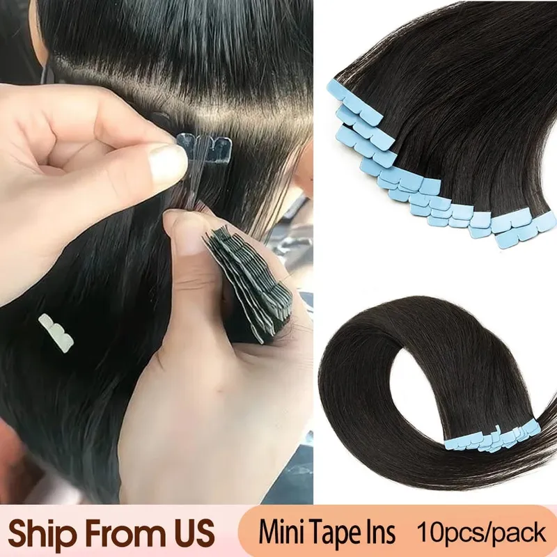 Mini Tape in Human Hair Extensions Natural Straight Tape in Extentions 3x0.8cm Invisible Tape 10pcs/pack For Side Hair