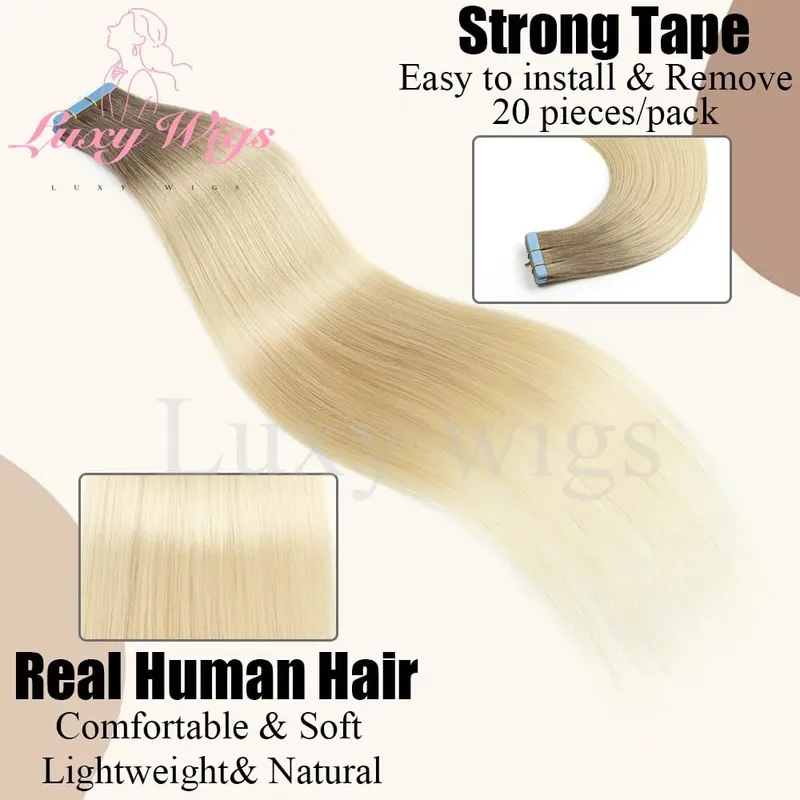 Highlights Blonde Tape in Hair Extensions Human Hair Straight Black Blonde Seamless PU Skin Weft Tape In Hair Extensions 20PCS