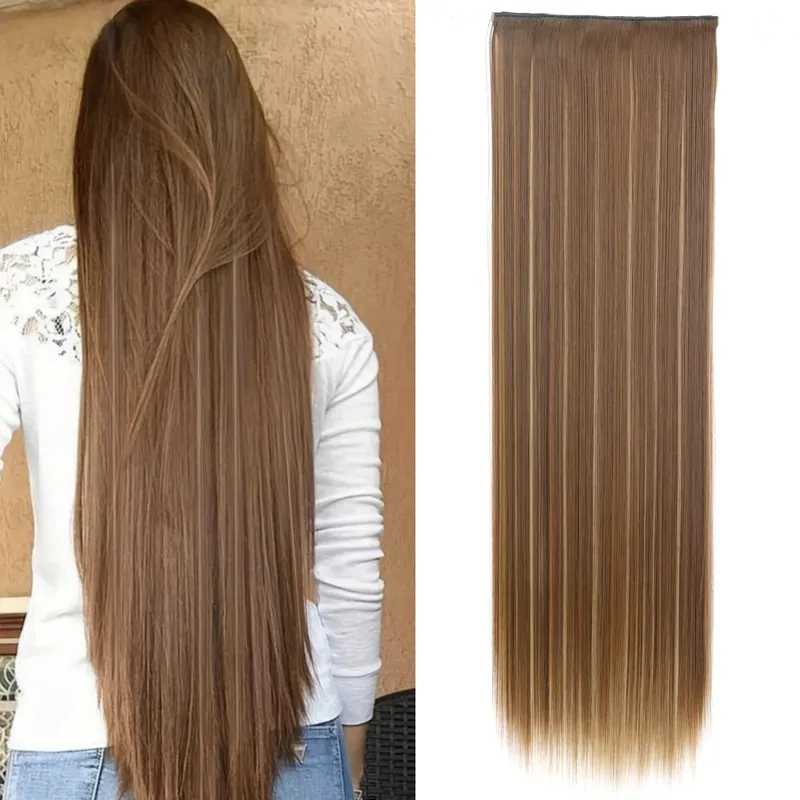Synthetic Super Long Straight 5 Clip In Hair Extensions 32Inch One Piece Hairpiece for Women Multiple Colors Hair Extensions
