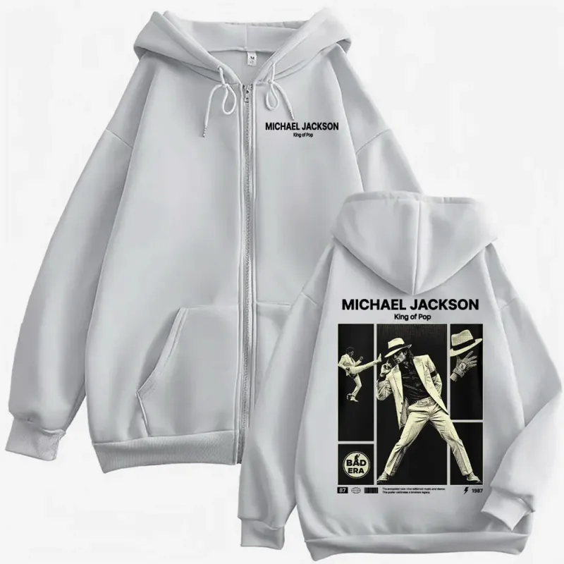 Michael Jackson King of Pop Zip Up Hoodies Men's Clothing Classic Vintage Jacket Sweatshirts Harajuku Fleece Zipper Hooded Coats