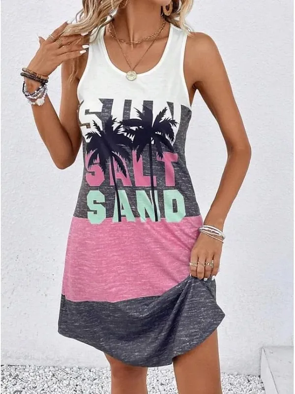 Women's Stylish Sleeveless Crew Neck Dress Elegant Solid Loose Fit Dress Female Summer Streetwear Dresses