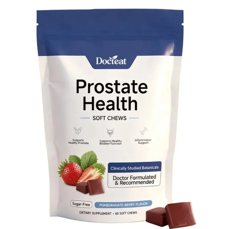 Doceat Prostate Health Soft Chews with Zinc Vitamin C and Plant Sterols Sugar-Free Pomegranate-Berry Flavor 60 Soft Chews