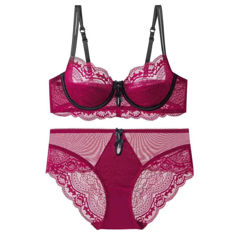Women Sexy Red Lace Bra French Ultra Thin Minimizer Non Wired Breathable Brassiere Large Bust Reduce Underwear 32‑42 — image 14