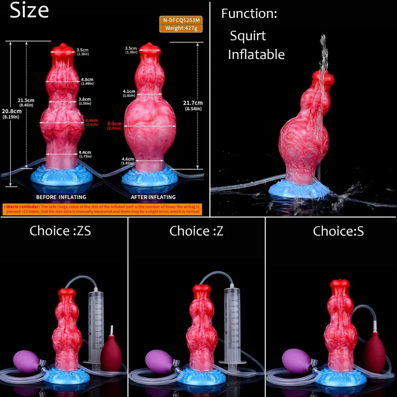 Silicone gonfiabile eiaculazione nodo dildo circonferenza regolabile schizzi fantasia cavallo pene giocattoli adulti del sesso dilatatore anale
