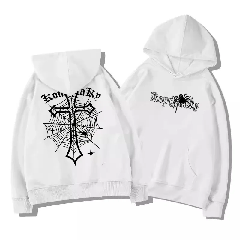 European American High Street Spider Cross Autumn Winter Fleece Warm Hooded Sweatshirt Casual Adult Men Versatile Soft Daily Use — image 4