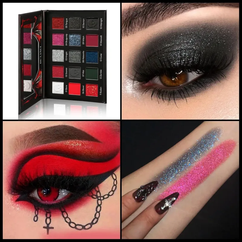 15 Colors Eyeshadow Palette Matte Shimmer Glitter Red Black Goth Eye Shadow Pallet for Halloween Lasting Eye Makeup — image 5