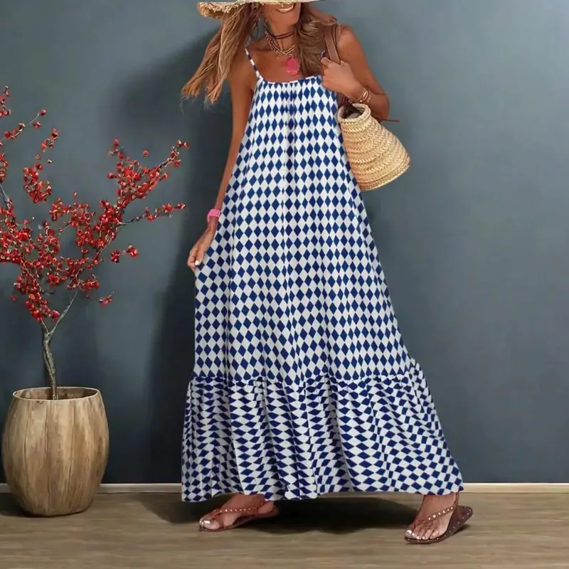 Women Bohemian Vest Dress Slipper Matching Dress Boho Floral Tiered Maxi Dresses for Women Summer Flowy Backless for Wardrobe — image 3
