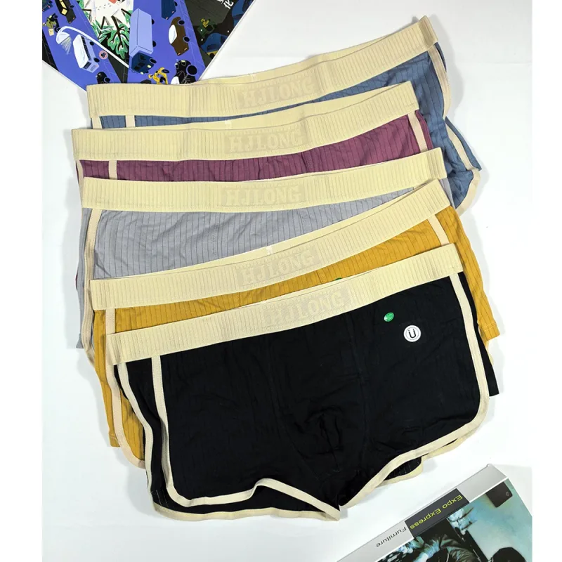 5PCS/Pack Fashion Dopamine 100% Cotton Solid Striped Men's Underpants Breathable Mesh Pouch Panties High Elastic Men Underwear — image 16
