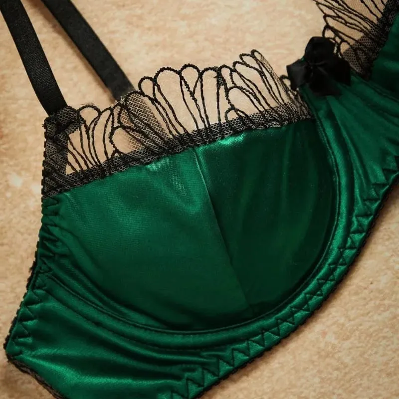 Ultra Sexy Lingerie Set Women Retro Vintage French Satin Splicing Embroidery Bra Thong Panties Erotic Underwear Suit 2026 New — image 4