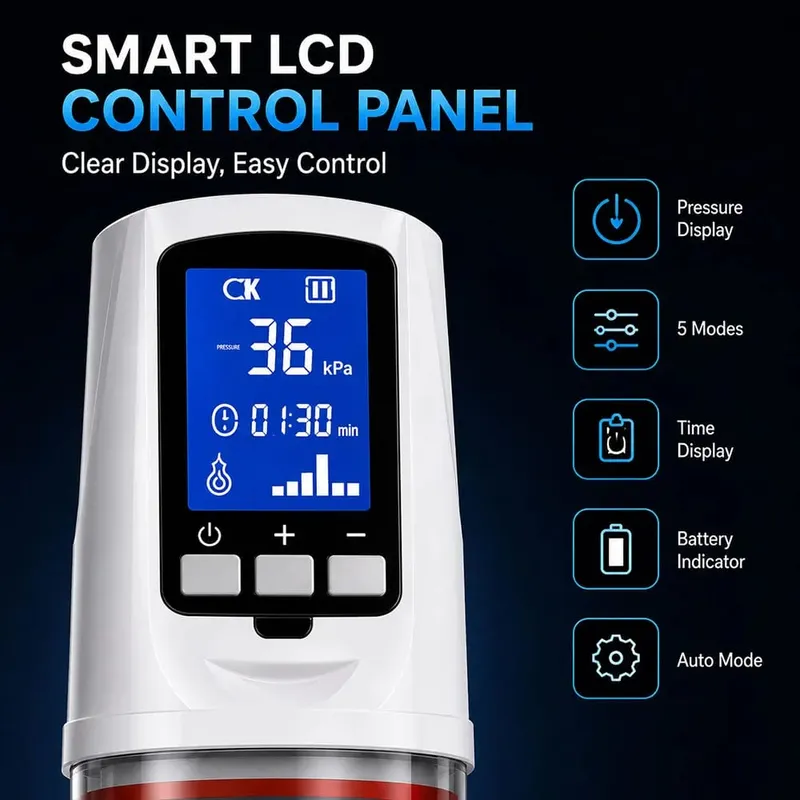 Smart Automatic Penis Pump LCD Display Vacuum Therapy System Male Enlarger Device 5 Pressure Control Silicone Sleeve Kit for Men