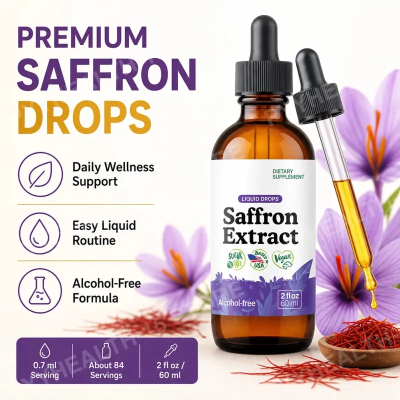 Saffron Supplements 88.5mg - Mood Focus & Eye Support Saffron Extract Liquid Drops Mix with Tea Vegan Alcohol-Free 2 Oz — image 1