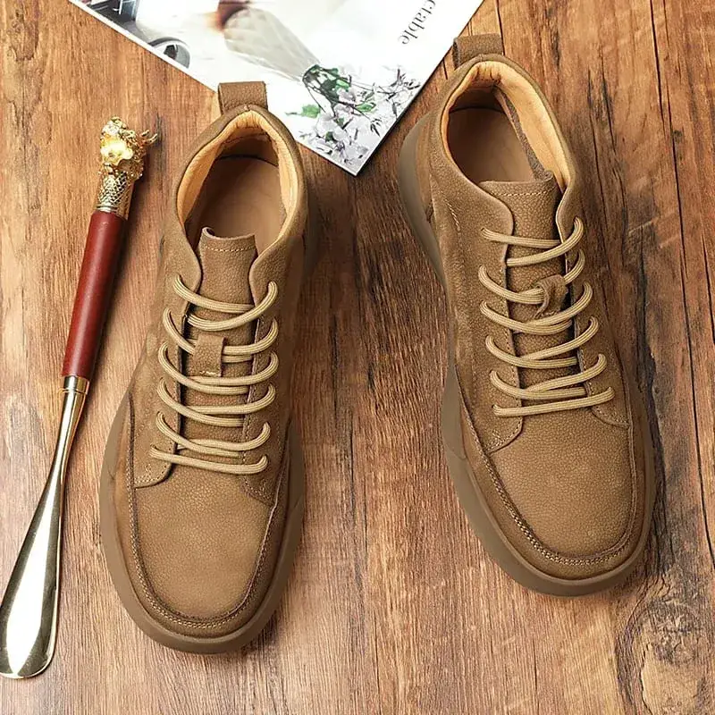 Italian 2025New Arrival Genuine Leather Mens Antiskid Walking Shoe Outdoor Thick Bottom Sneakers Casual Leather Minimalist Shoes — image 6