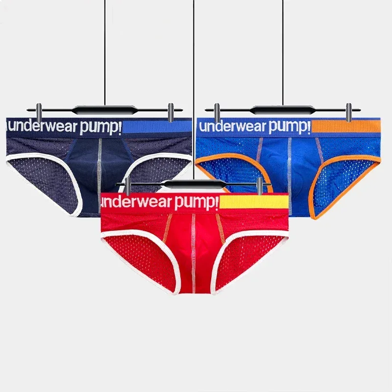 Men's Low Waist Slimming Mesh Briefs U Convex Pouch Elastic Waistband Breathable Colorful Jockstrap Underwear