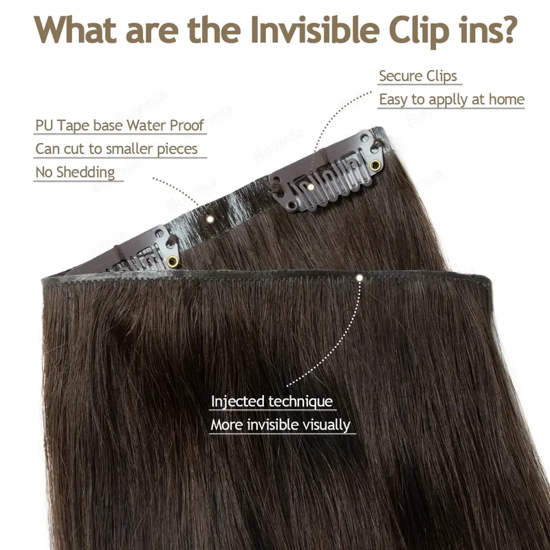 Invisible Thick PU Clip in Hair Extensions Real Human Hair Straight Remy Hair Clip in Hair Extensions 7pcs for Women Daily Use — image 6