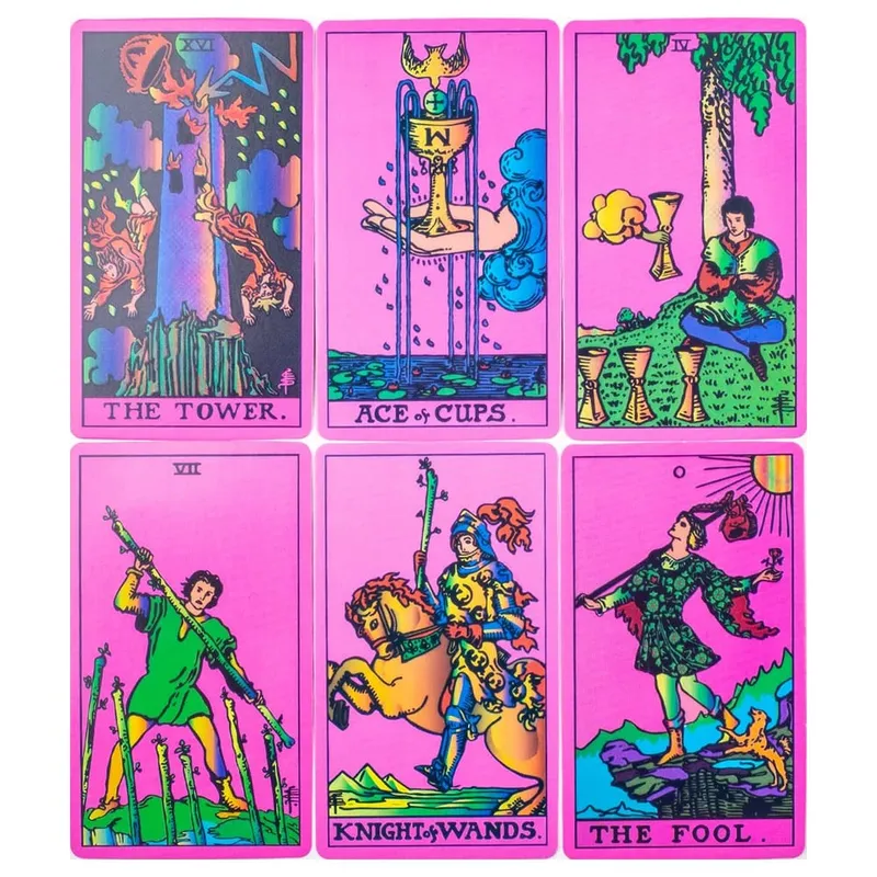 10.3*6cm Pink Neon Style Tarot Deck 78pcs - Classic Rider-Waite Smith Vibrant Trippy Cards — image 5