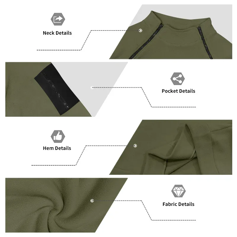 Men Fleece Stand Collar Sweatshirt Diagonal Zipper Arm Pocket Long Sleeve Loose Casual Pullover Autumn Winter Outdoor Tops — image 25