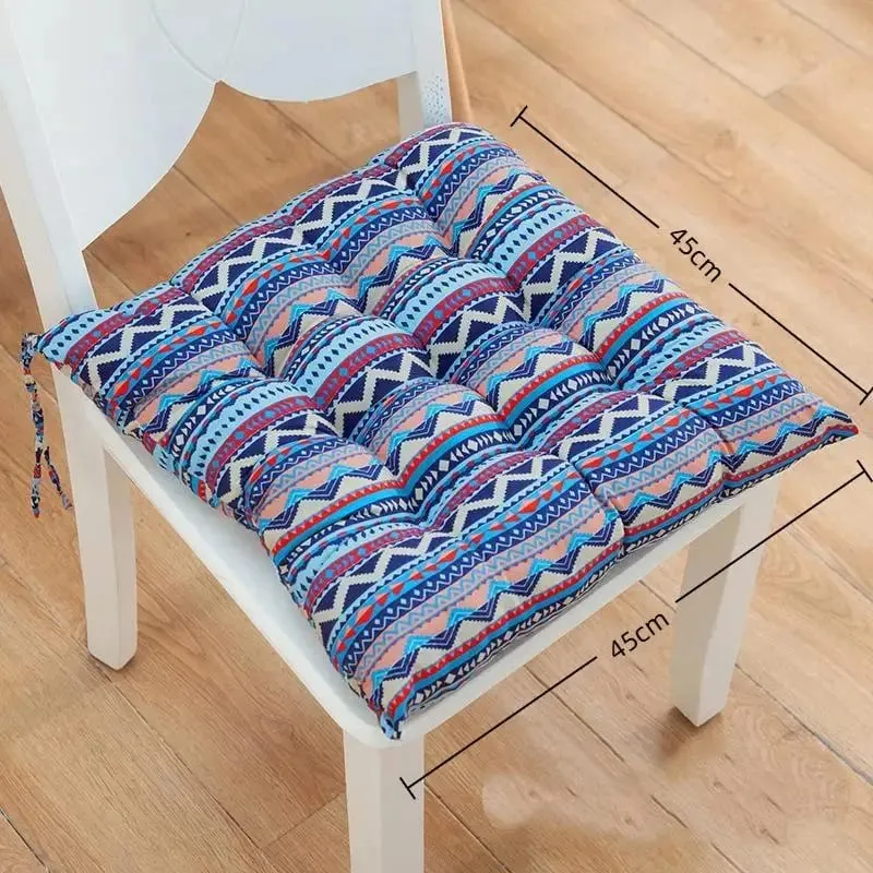 Square Soft Thick Padded Seat Cushion Non-slip Cute Cartoon Prints with Fixed Ties for Office Home Dining Chairs