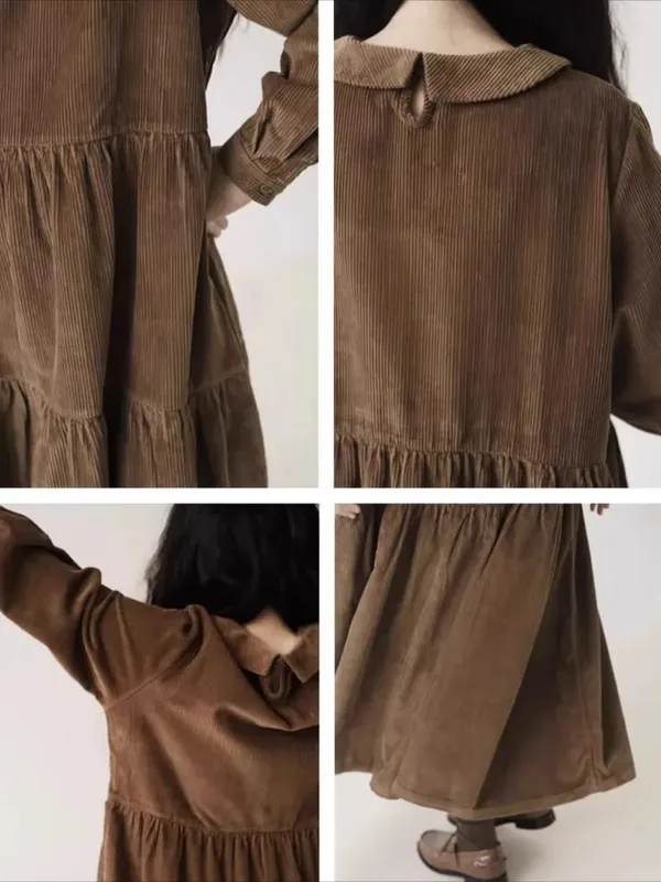 Autumn Winter Corduroy Dress Women Casual Dresses Fashion Female Vestidos Long Sleeve Vintage A-line Dress Women's Dresses — image 7