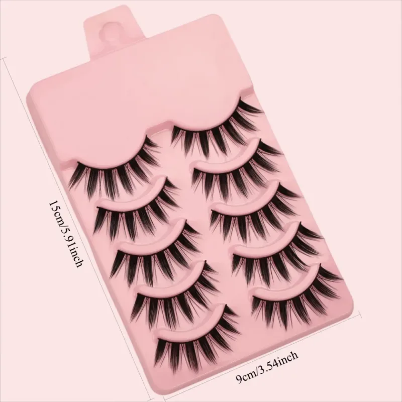 5Pairs Manga Spiky Fairy False Eyelashes Anime Cat Eye Style Wispy Fake Lashes with Soft Band Reusable Eye Makeup Tool for Women — image 5